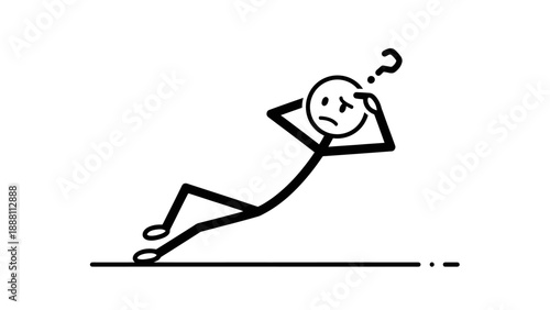 Stick figure character lying on the floor with a puzzled expression.