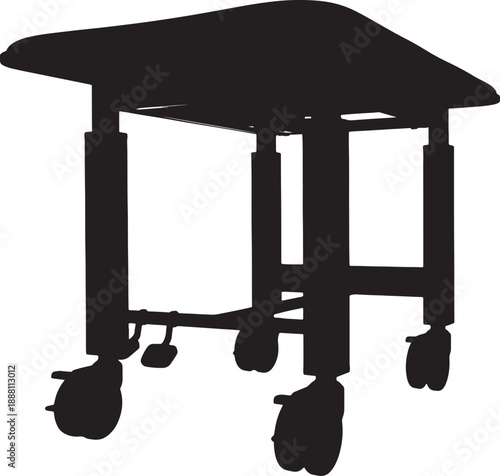 Black Silhouette of a Whisk on a Table with Four Legs and Casters also transparent background
