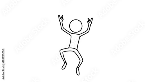 Simple line drawing of a person jumping with arms raised in joy.