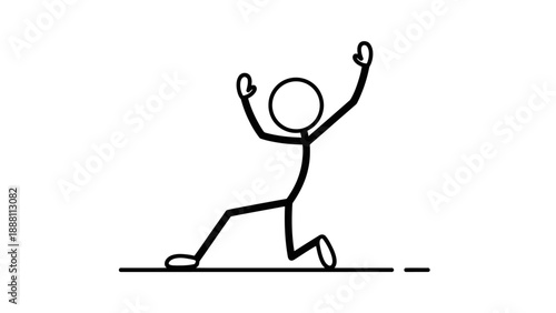Simple stick figure kneeling with arms raised in joy or celebration.