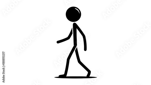 Simple black stick figure walking on a white background.