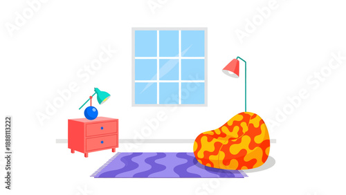 Cozy Living Room Scene with Bean Bag Chair and Window