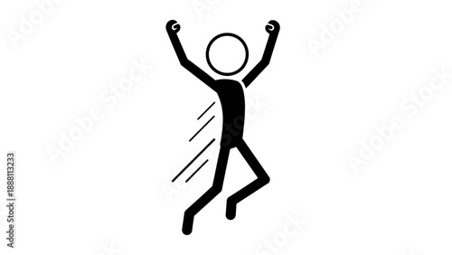 Simple black silhouette of a person jumping with arms raised in joy or celebration.