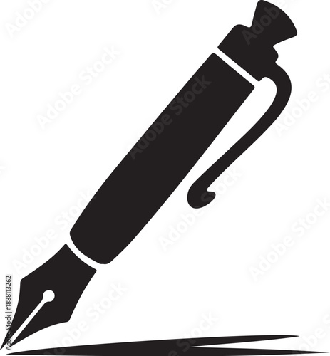 Black fountain pen with ink flowing on paper writing