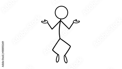 Simple stick figure illustration of a person dancing or jumping with arms outstretched.