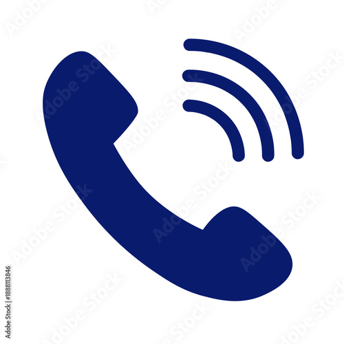 Blue telephone icon with signal waves isolated on transparent background