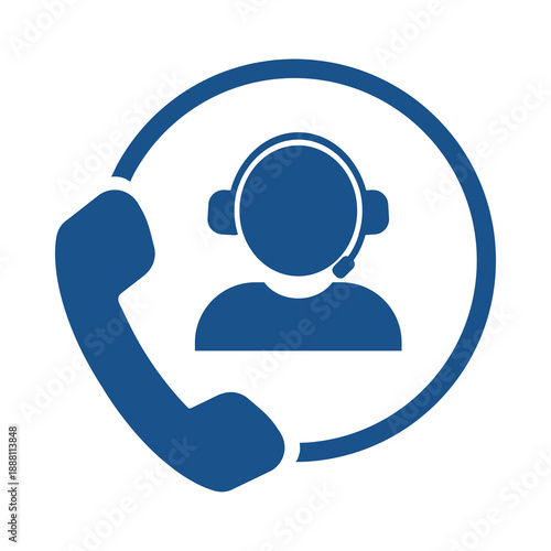 Blue icon of a person wearing a headset isolated on transparent background