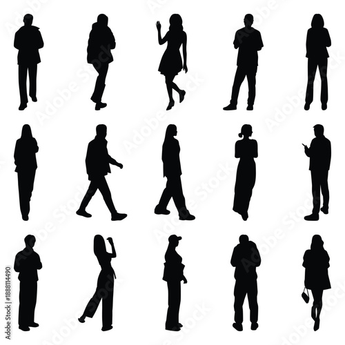 Vector collection set of individual people silhouettes.	
