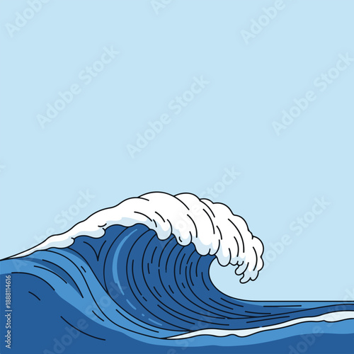 Stylized ocean wave illustration a powerful blue cresting water surge with white foam perfect for summer vacation or surfing themes