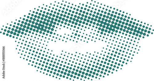 Vector art of green smiley face made of small dots on with a playful expression