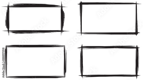 A collection of four artistic and distressed rectangular frames featuring a hand-drawn grungy border style perfect for creative design projects