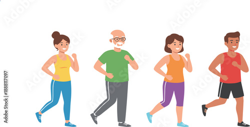 People of Different Ages Jogging Illustration Featuring Healthy Active Lifestyle Concept