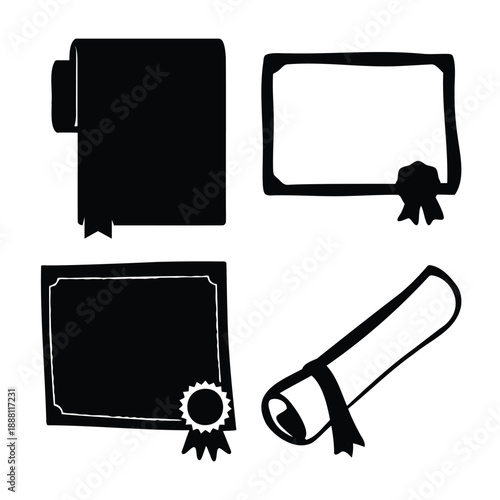 Collection of award, certificate, and diploma silhouettes representing academic and professional achievements
