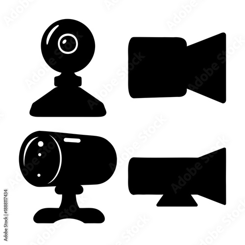 Collection of black silhouette icons representing different camera and video recording devices
