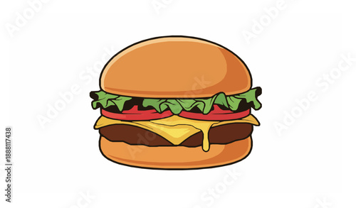 Juicy Vintage Cartoon Burger Vector Illustration Isolated on White
