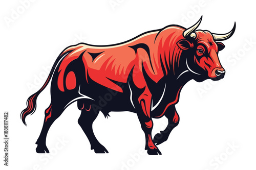 Powerful Red Bull Illustration with Dark Horns