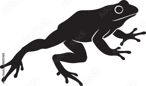 Black Silhouette of a Frog with a White Eye and Limbs Extended also transparent background