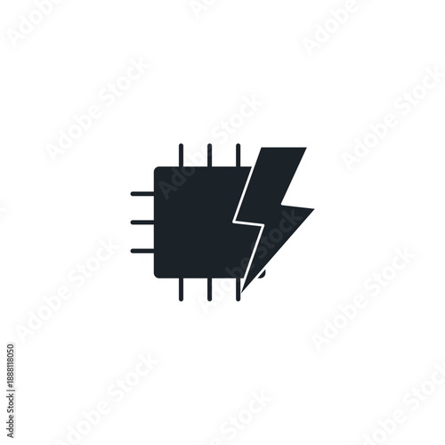 Real Time Data Processing Lightning Bolt Striking Chip. High Speed Computing, Instant Analysis, and AI Performance Vector