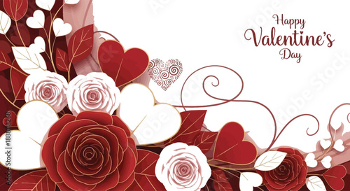 A beautiful Valentine's Day card with red and pink roses and hearts