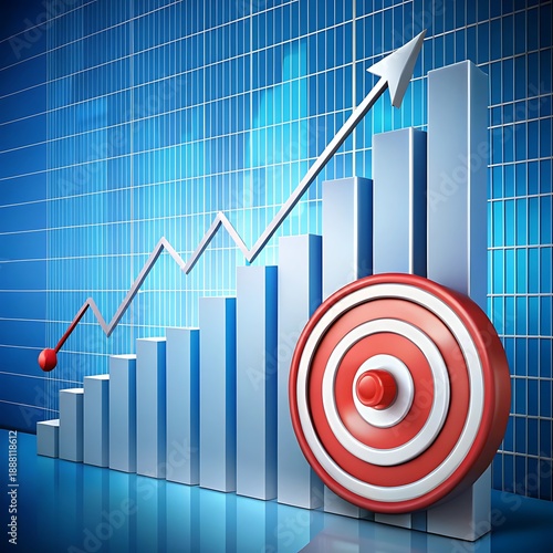 3D Bar Chart with Upward Arrow and Target graph upward trend