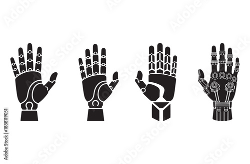 Robot Hand Silhouette Icon Sheet, Artificial Intelligence and Robotic Technology Vector