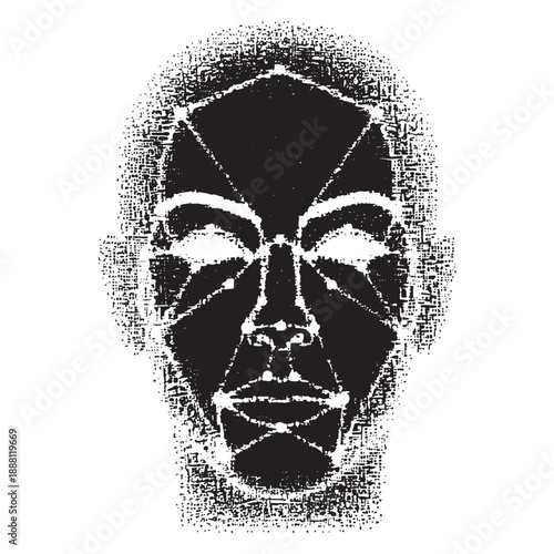 Tableau sur toile Face Shape Made of Dots Silhouette Icon Sheet, Biometric Recognition and AI Iden