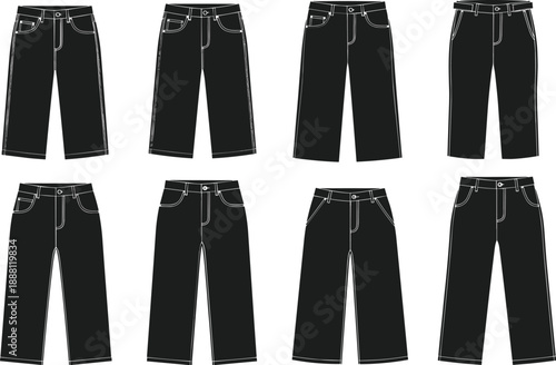 Black jeans with white stitching in different views pants denim fashion