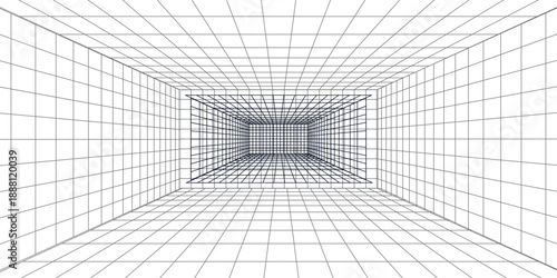 Perspective grid background. Empty futuristic digital box room
