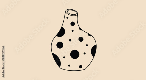 Modern ceramic vase with large black polka dots and a unique narrow neck on a beige background for contemporary home decor.