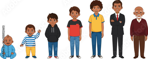 Cartoon people of different ages and outfits diverse baby