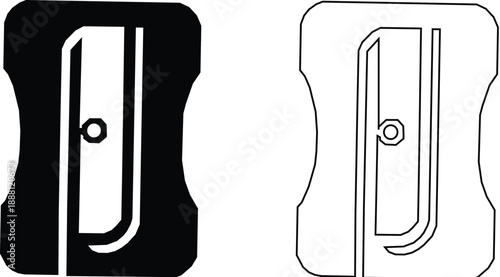 black pencil sharpeners icon set representing essential school supplies, office tools, and stationery items for education,