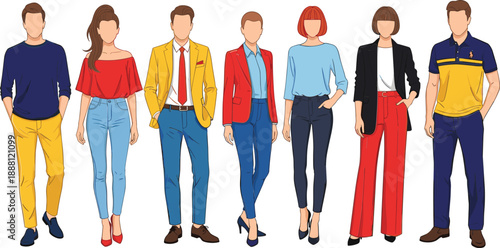 Faceless people in business casual clothing standing in a row