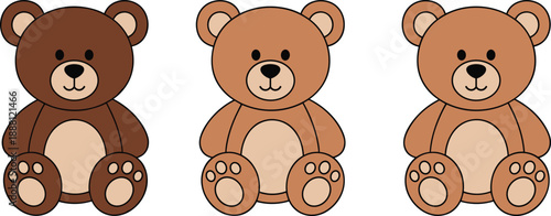 Three brown teddy bears with different shades brown bears cartoon cute animals