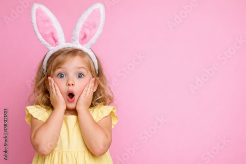 Wallpaper Mural Surprised child in bunny ears against a pink background. Torontodigital.ca