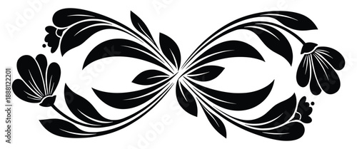 Decorative vector illustration element with swirling leaves and stylized flowers ornament design background