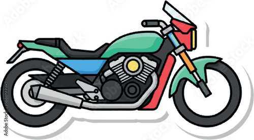 Vibrant graphic illustration of a modern motorcycle, perfect for showcasing urban adventure, freedom, and the thrill of open-road travel as a dynamic symbol of personal transport