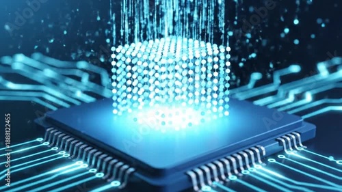 Futuristic Microchip Animation – AI Data Processing & Digital Technology Concept