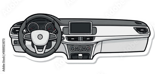 Modern Automobile Dashboard with Integrated Touchscreen Display and Climate Controls