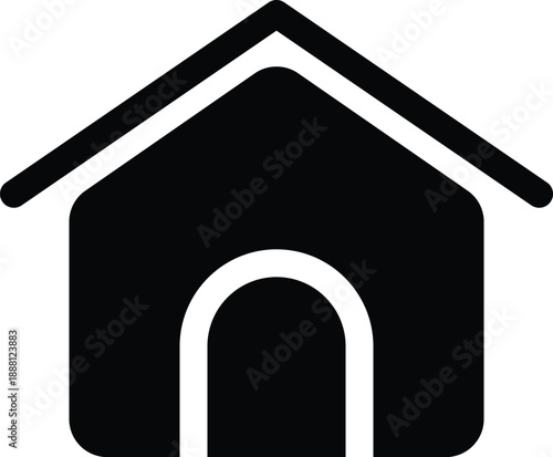 Simple black and white doghouse icon for pet or animal shelter symbols