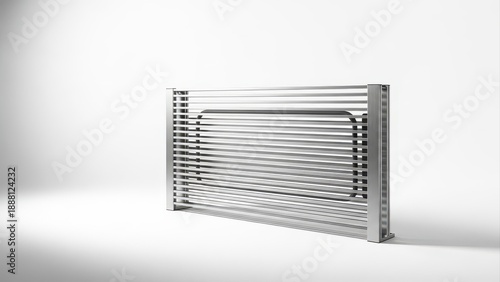 Wallpaper Mural Silver towel dryer with horizontal bars, designed for modern bathrooms to efficiently warm and dry towels, side view Torontodigital.ca