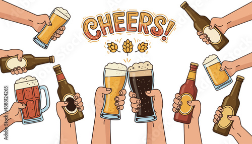 Clinking Glasses and Beer Bottles, A Toast to Celebration and Friendship, Cheers!