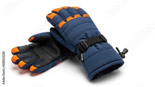 Wallpaper Mural Pair of navy blue and orange winter ski gloves with waterproof design and adjustable wrist straps, presented on a clean white background Torontodigital.ca