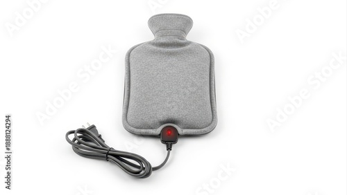 Wallpaper Mural Gray fabric electric hot water bottle with cable and plug, safety indicator light, comfort and warmth, studio shot on white Torontodigital.ca