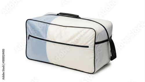 Wallpaper Mural Large duffel bag for travel or storage with zipper pockets and carrying handles, made of fabric with color blocking in blue, white, and cream, isolated on white background, modern luggage. Torontodigital.ca