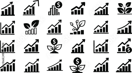 Black and white business growth with graphs and plants finance chart