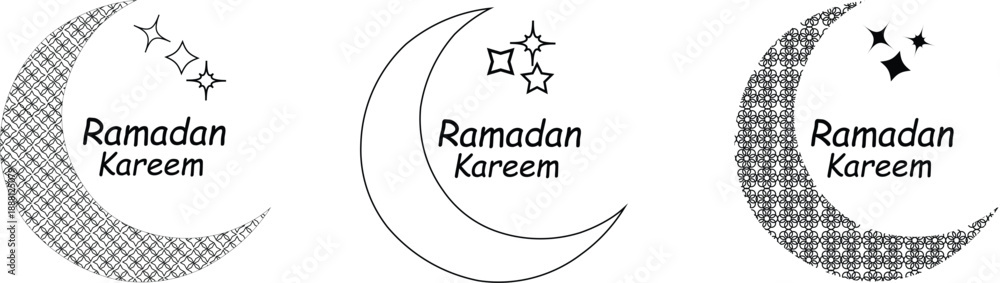 Obraz premium Ramadan Kareem Badge Label Set Minimal Islamic Vector Stickers Collection, Ramadan greeting cards, social media posts, invitations, Crescent moon, festive Muslim designs, minimalist Islamic label 