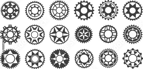 Black and white gear with various tooth and spoke wheel mechanical industrial