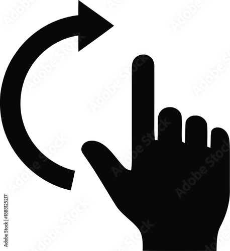 Human hand with finger tapping, alongside an arrow refresh symbol, representing interactive touch and reload action