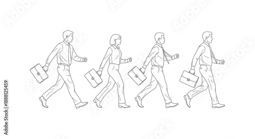 business people walking vector illustration showcasing a diverse group of corporate professionals commuting to work in a determined and progressive manner.
