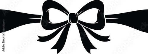 Black bow tie with tails on white background ribbon